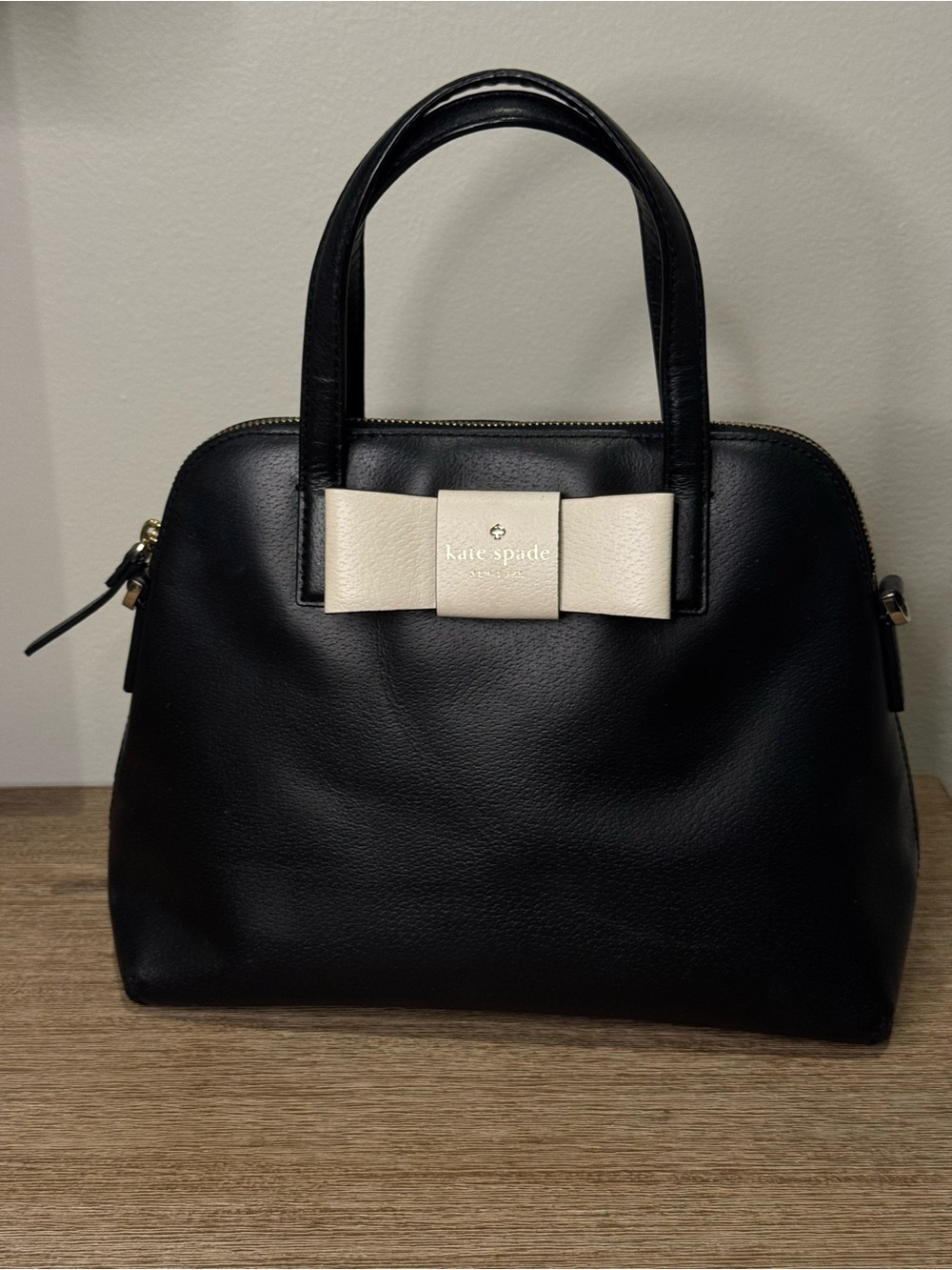 kate spade Black Satchel with Cream Bow